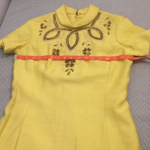 Sylvia Ann Union Made Canary Yellow Beaded Dress - Picture 8 of 8